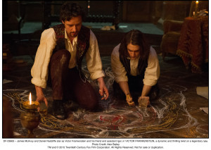 Frankenstein (James McAvoy) and Igor (Daniel Radcliffe) plan to create a monster in man's image in "Victor Frankenstein". Photo by Alex Bailey.