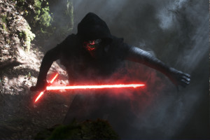 Kylo Ren (Adam Driver), with his unique lightsaber, is one of the more mysterious new characters. Photo by David James.